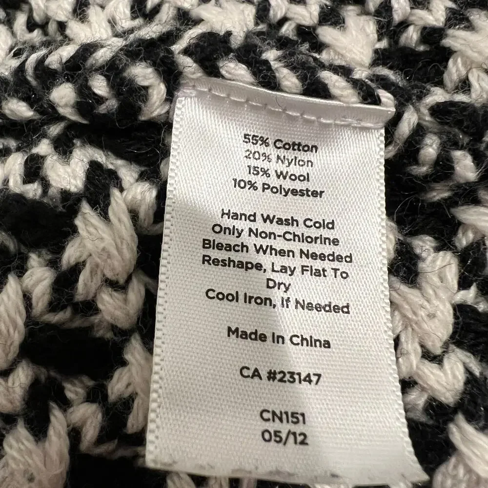 Talbots Open Front Chunky Cardigan Women's M Petite Black White Cotton Wool Blnd